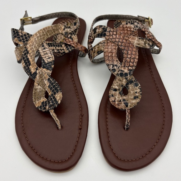 Rampage Natural Snake Bethenny Thong Flat Sandal with Buckle/Ankle Strap; Size 9 - Picture 1 of 11